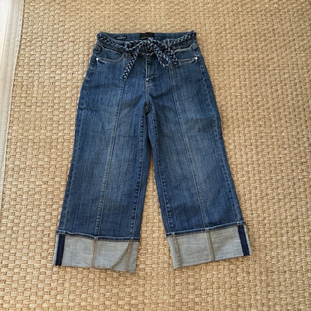 NWT White House Black Market High Rise Braided Belt Wide Leg Crop Jeans Size 6S